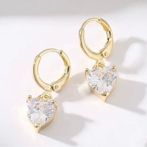 Crystal Heart Drop Huggie Earrings
